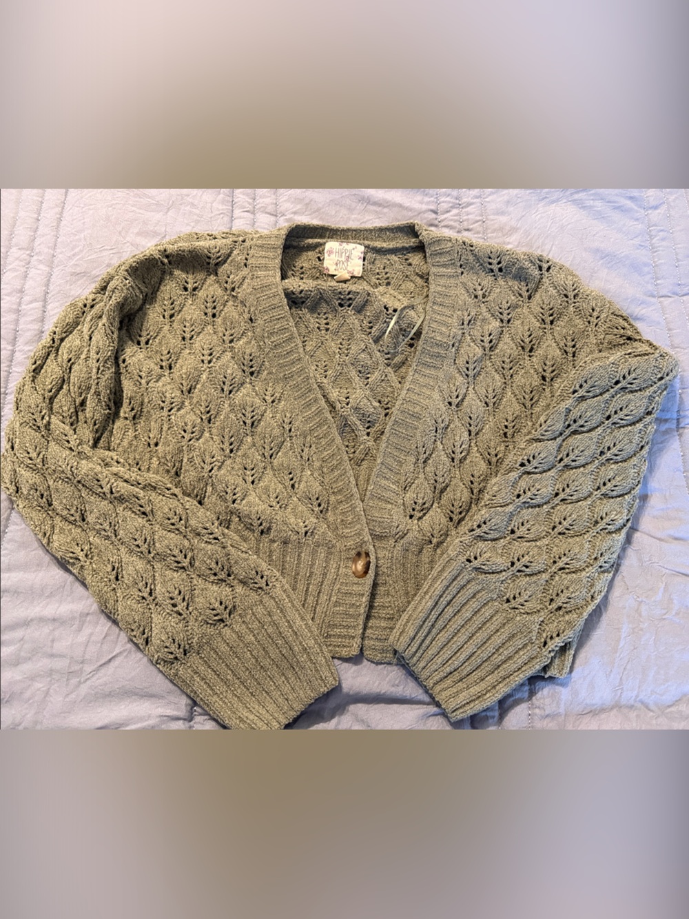 Hippie Rose Sage Open-Stitch Button Cardigan